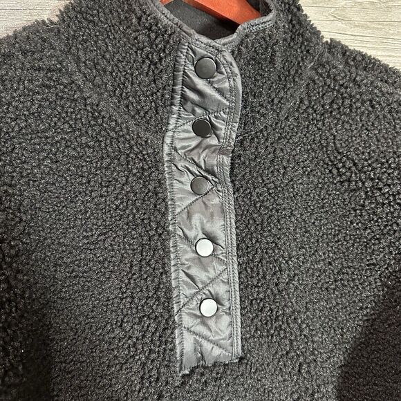 ATHLETA Cozy Sherpa Snap Sweatshirt Size Small Black Puffer Back - Picture 3 of 8